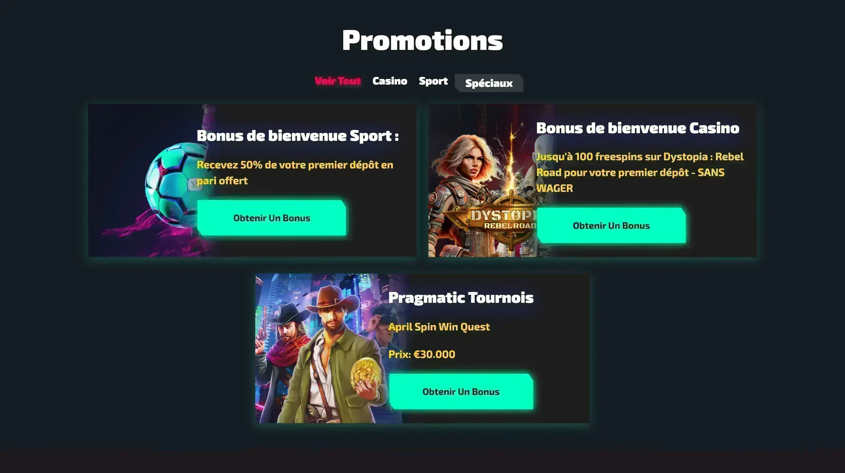 Écran Casinozer avec les bonus de bienvenue
