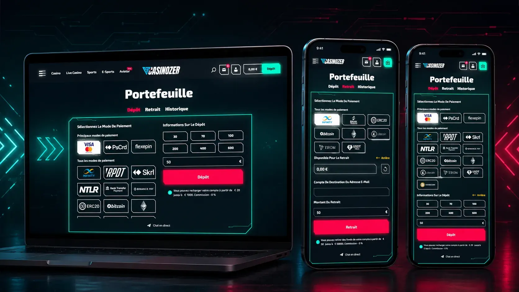 Espace Casinozer pour les dépôts et retraits